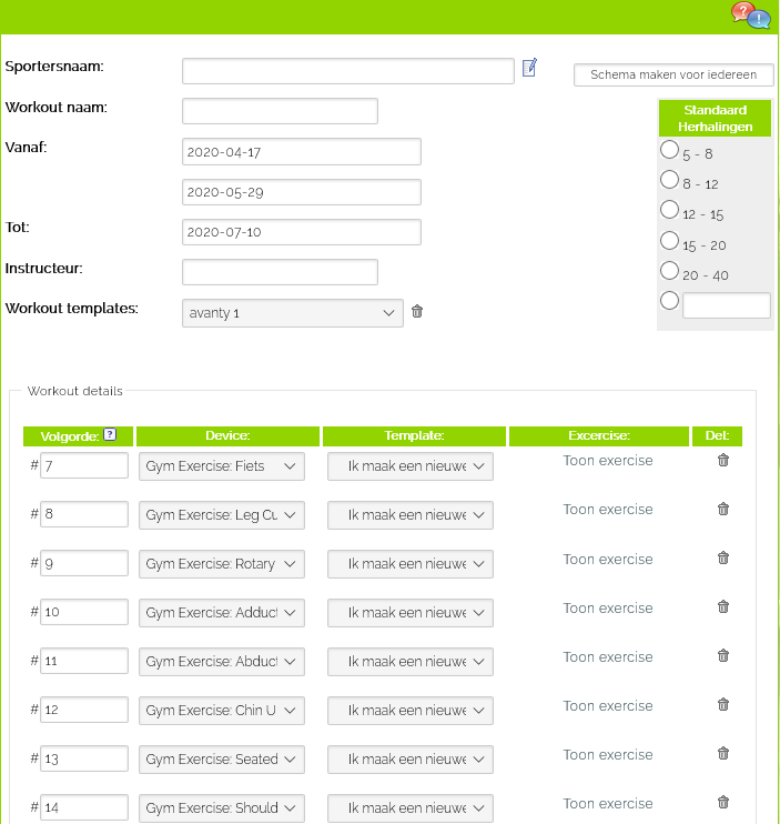 trainingschema Epass-online